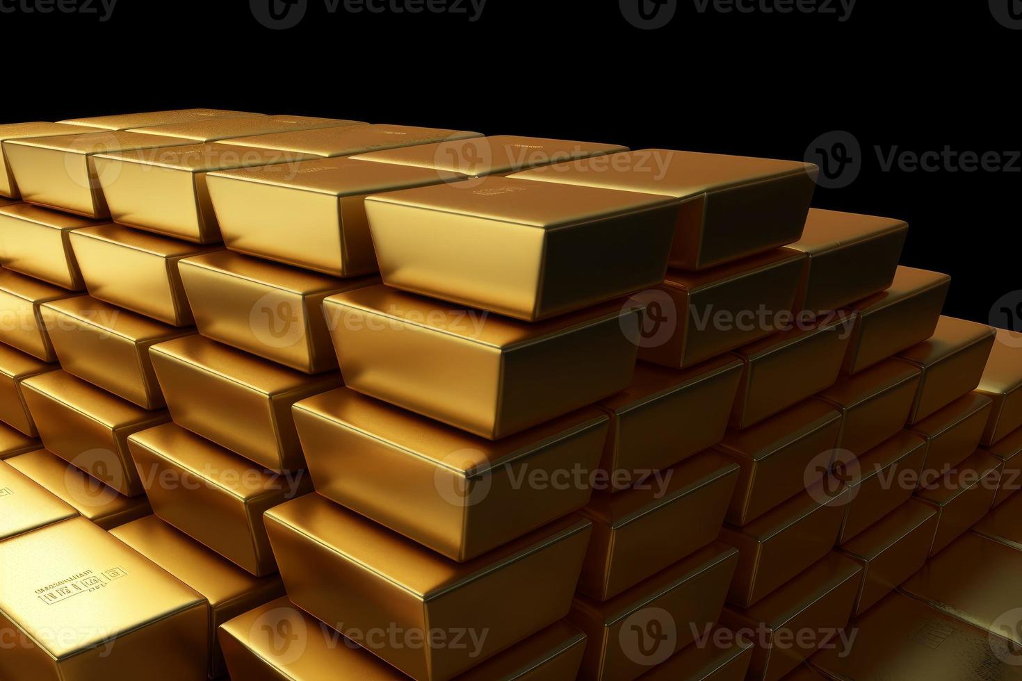 bank goud stack bars. genereren ai foto