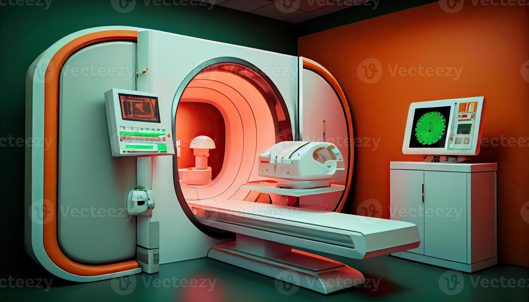 modern en functioneren medisch screening technologie Bij kamer met mri apparatuur. genereren ai. foto