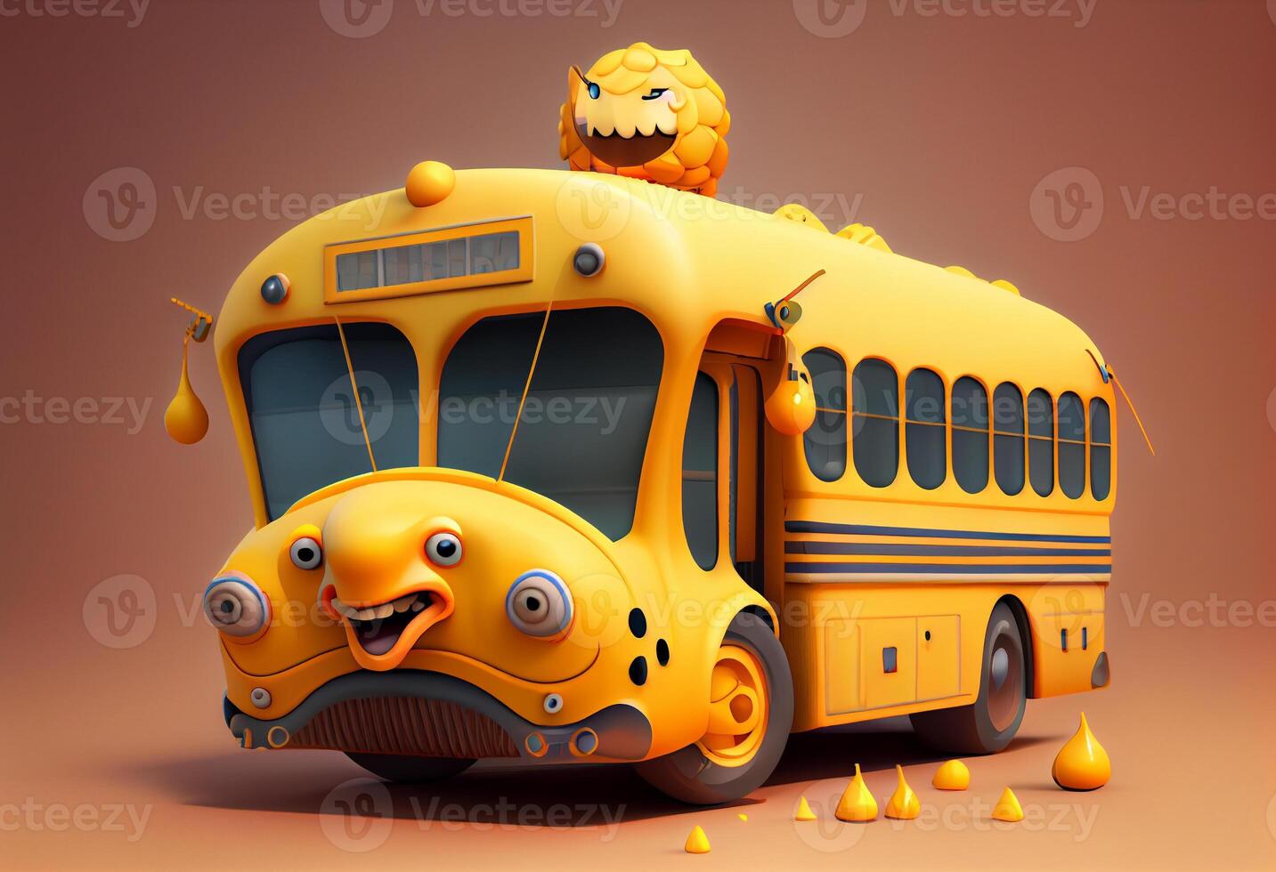 grappig en schattig school- bus illustratie. genereren ai. foto