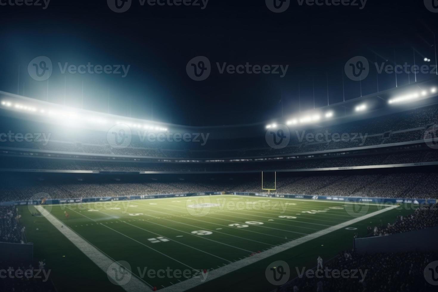 Amerikaans Amerikaans voetbal stadion in lichten. genereren ai foto
