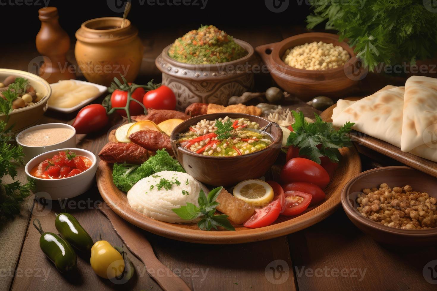 Libanees voedsel tafel. genereren ai foto