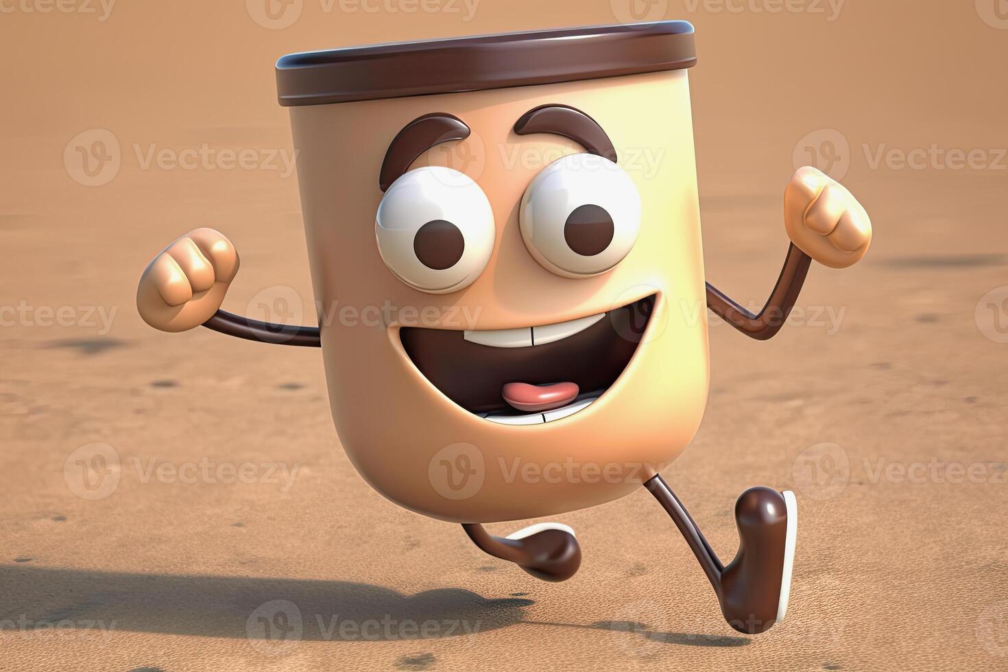 generatief ai illustratie van een schattig rennen koffie naar Gaan karakter foto