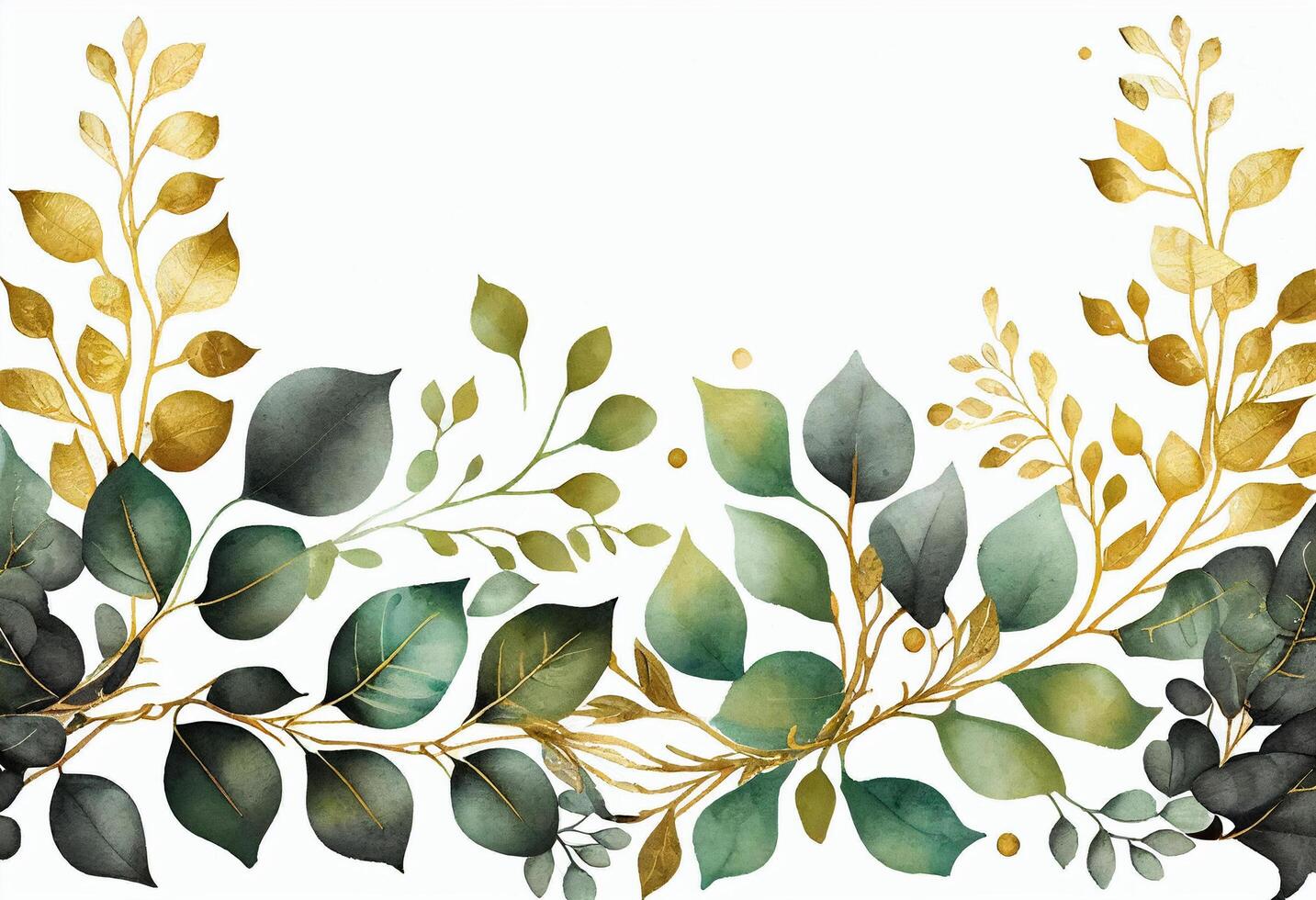 waterverf hand- geschilderd bloemen achtergrond met groen bladeren en takken. illustratie generatief ai foto