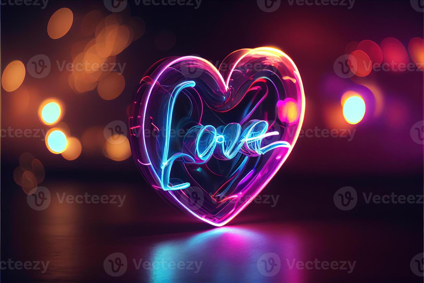 generatief ai illustratie van liefde hart neon licht, decor, helder licht, romantisch. liefde en Valentijn dag concept. neurale netwerk gegenereerd kunst. digitaal gegenereerd afbeelding. foto