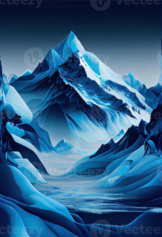 generatief ai illustratie van abstract winter ijs berg landschap met verschillend tinten van blauw foto