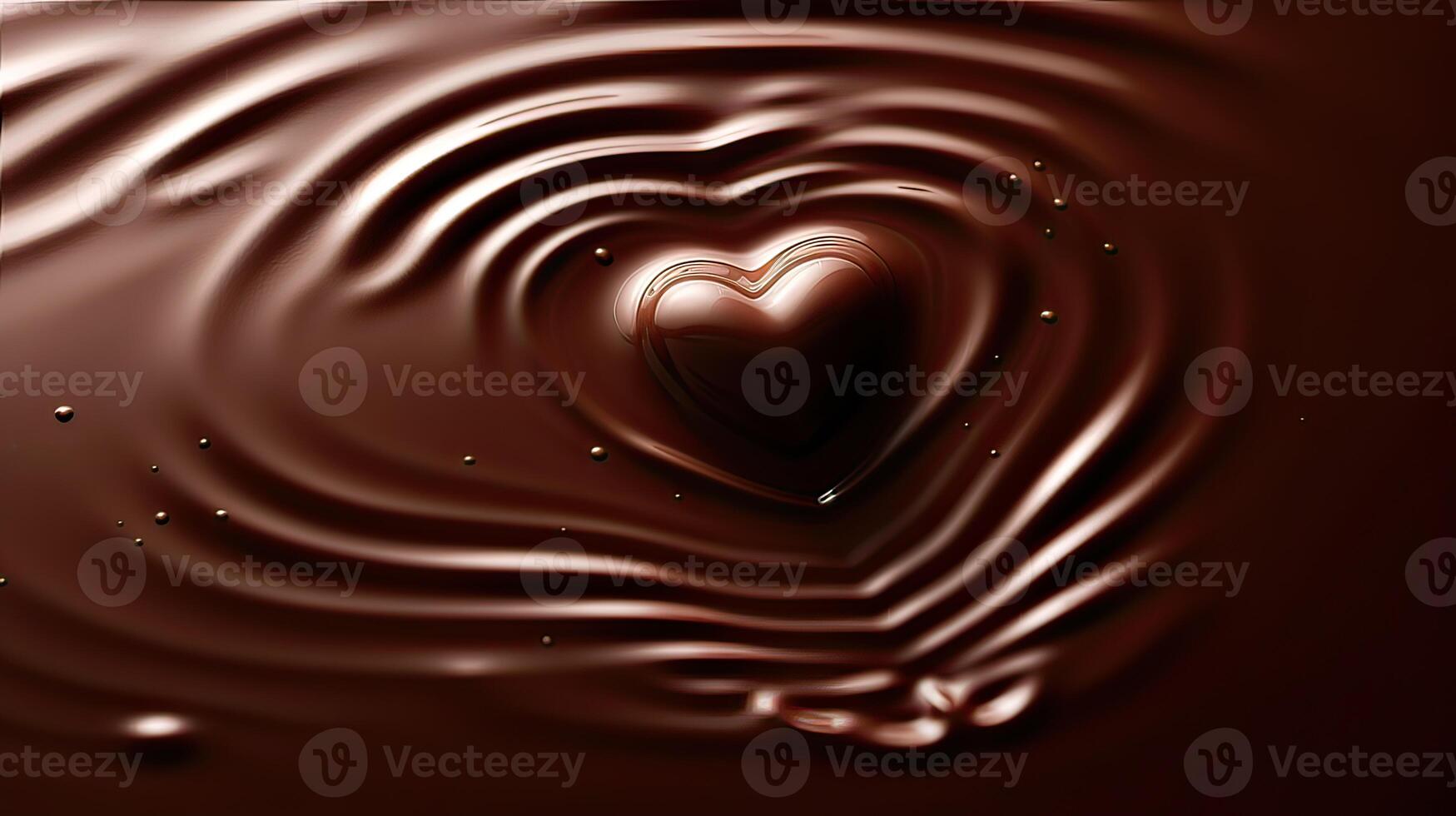 hartvormig chocola begraven in vloeistof chocola. liefde, Valentijn concept. generatief ai. foto