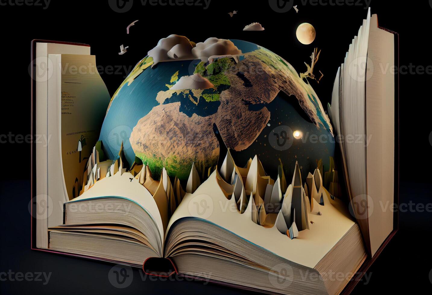 wereld in boeken 3d illustratie. genereren ai. foto