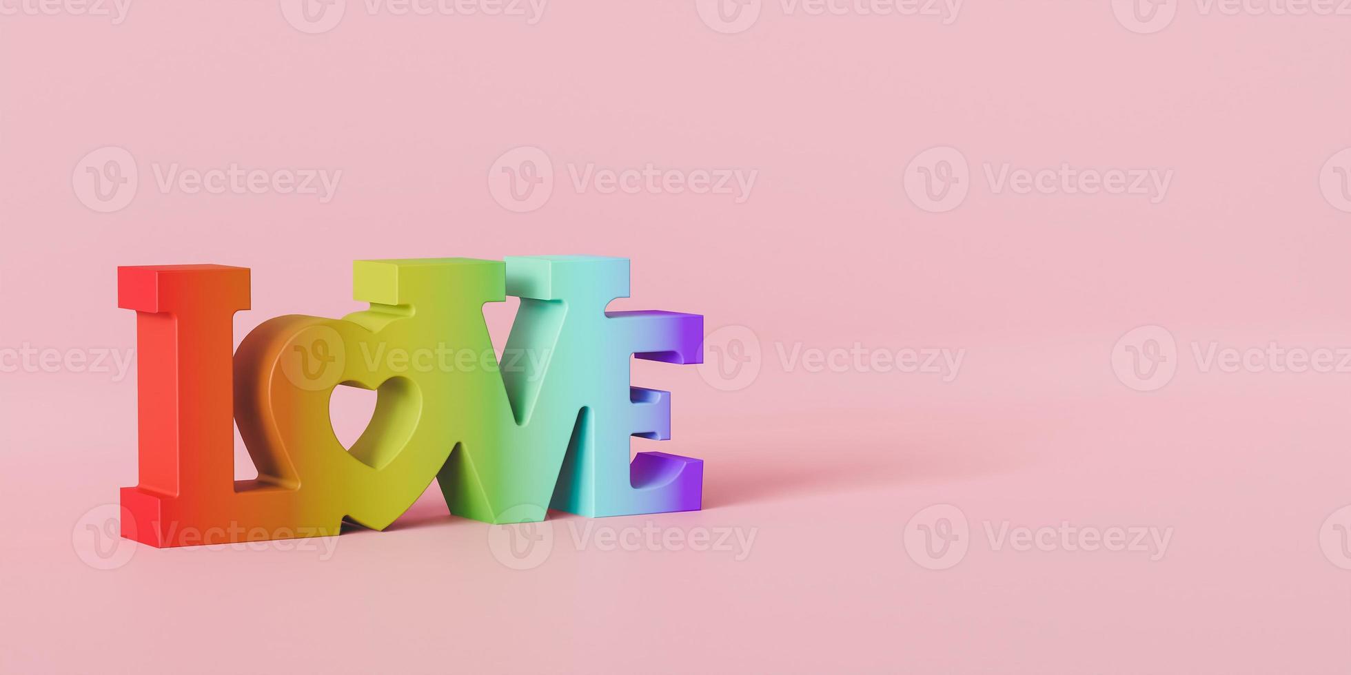 3d geven illustratie van regenboog liefde woord foto