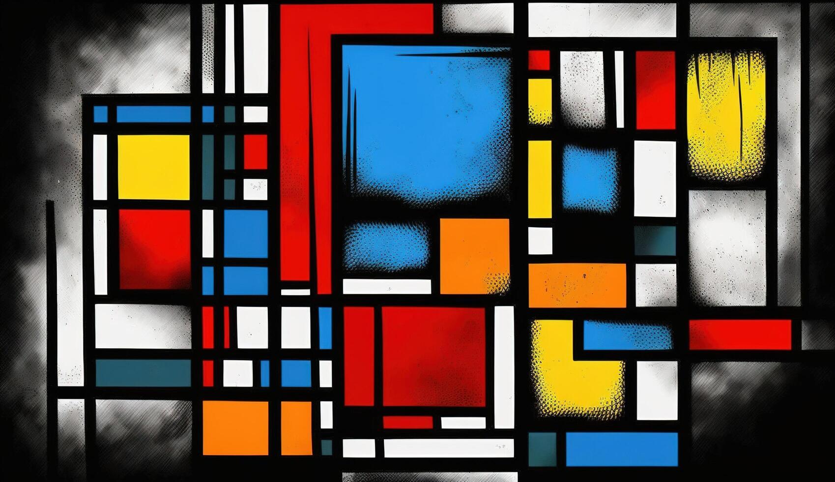 generatief ai, kubistisch geschilderd abstract kleurrijk rechthoeken in Mondriaan stijl achtergrond. modieus meetkundig ontwerp. foto