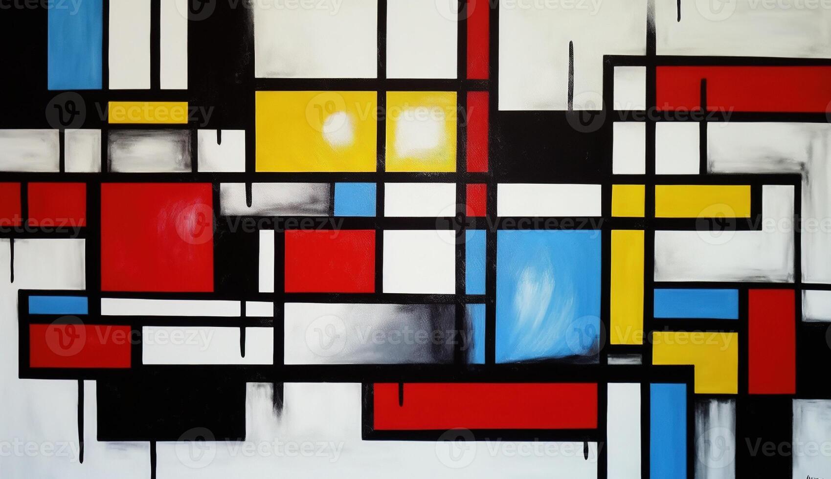 generatief ai, kubistisch geschilderd abstract kleurrijk rechthoeken in Mondriaan stijl achtergrond. modieus meetkundig ontwerp. foto