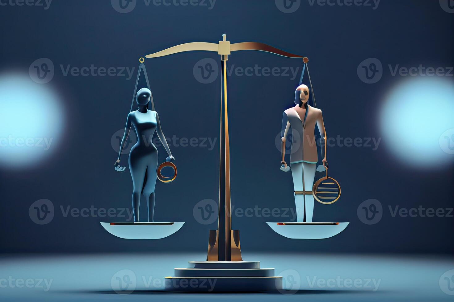 generatief ai illustratie van geslacht gelijkheid concept. mannetje en vrouw met symbool Aan de balans gevoel Gelijk discriminatie foto