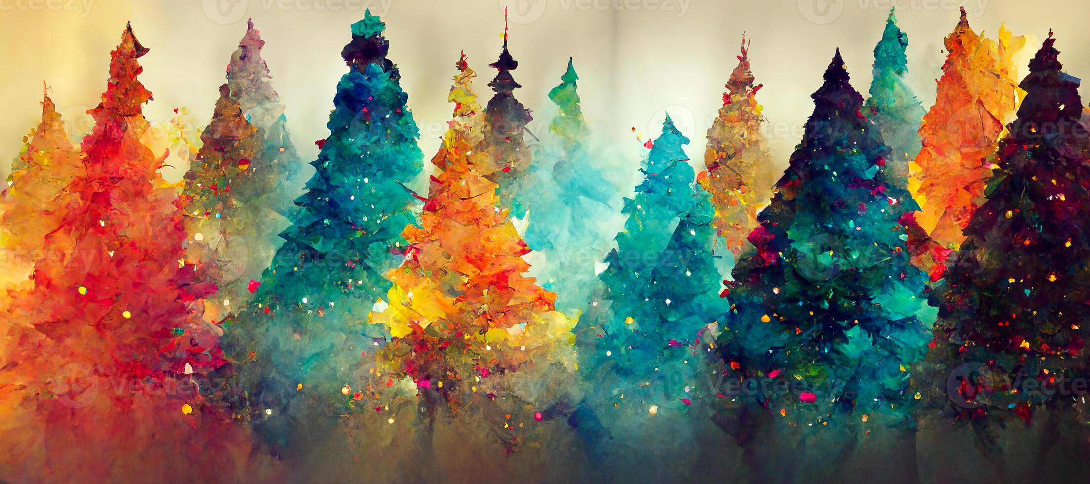 generatief ai illustratie van abstract fantasie feestelijk Kerstmis boom achtergrond hoofd behang, winter abstract landschap. Kerstmis tafereel. banier kop. digitaal kunst. foto