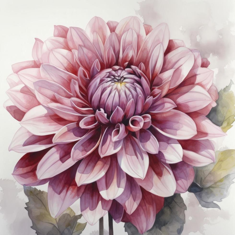 gouache schilderij van een mooi roze dahlia, wit achtergrond, bloemig, voor de helft tonen, stijlvol, behang , genereren ai foto