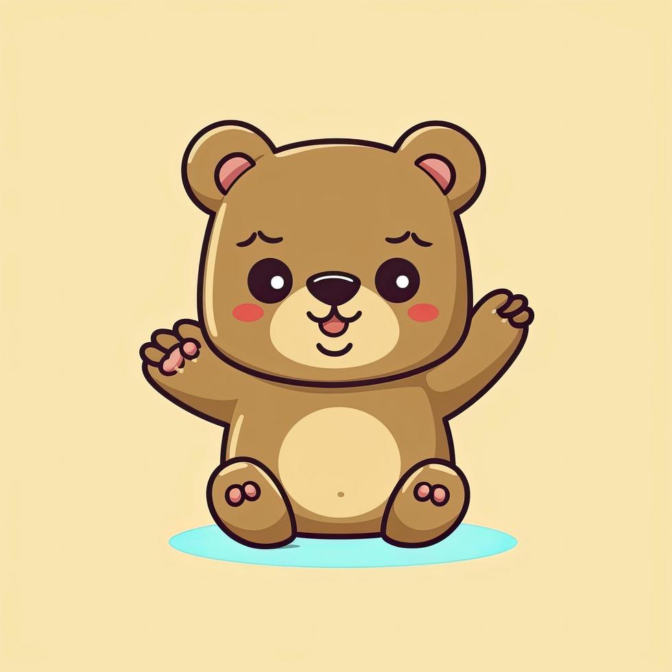 schattig teddy beer golvend hand- tekenfilm icoon illustratie, genereren ai foto
