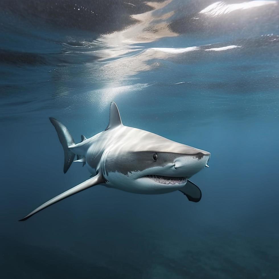 foto gevaarlijk haai onderwater, genereren ai