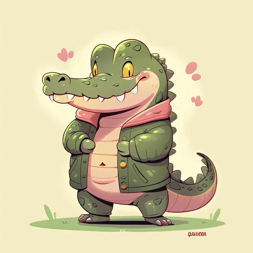 schattig alligator, tekenfilm, 2d, illustratie, genereren ai foto