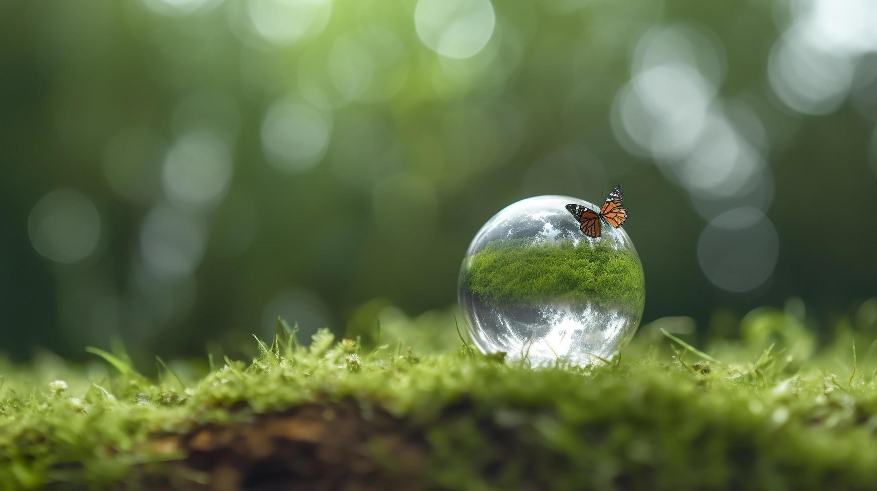 concept opslaan de wereld opslaan milieu de wereld is in de gras van de groen bokeh achtergrond, genereren ai foto