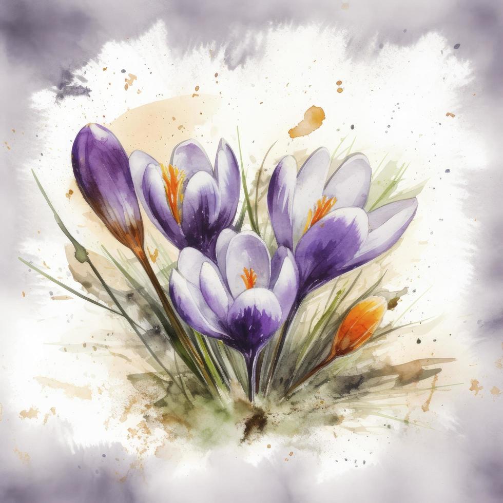 vrij krokussen bloemen water kleur, pastel ,wit achtergrond , genereren ai foto