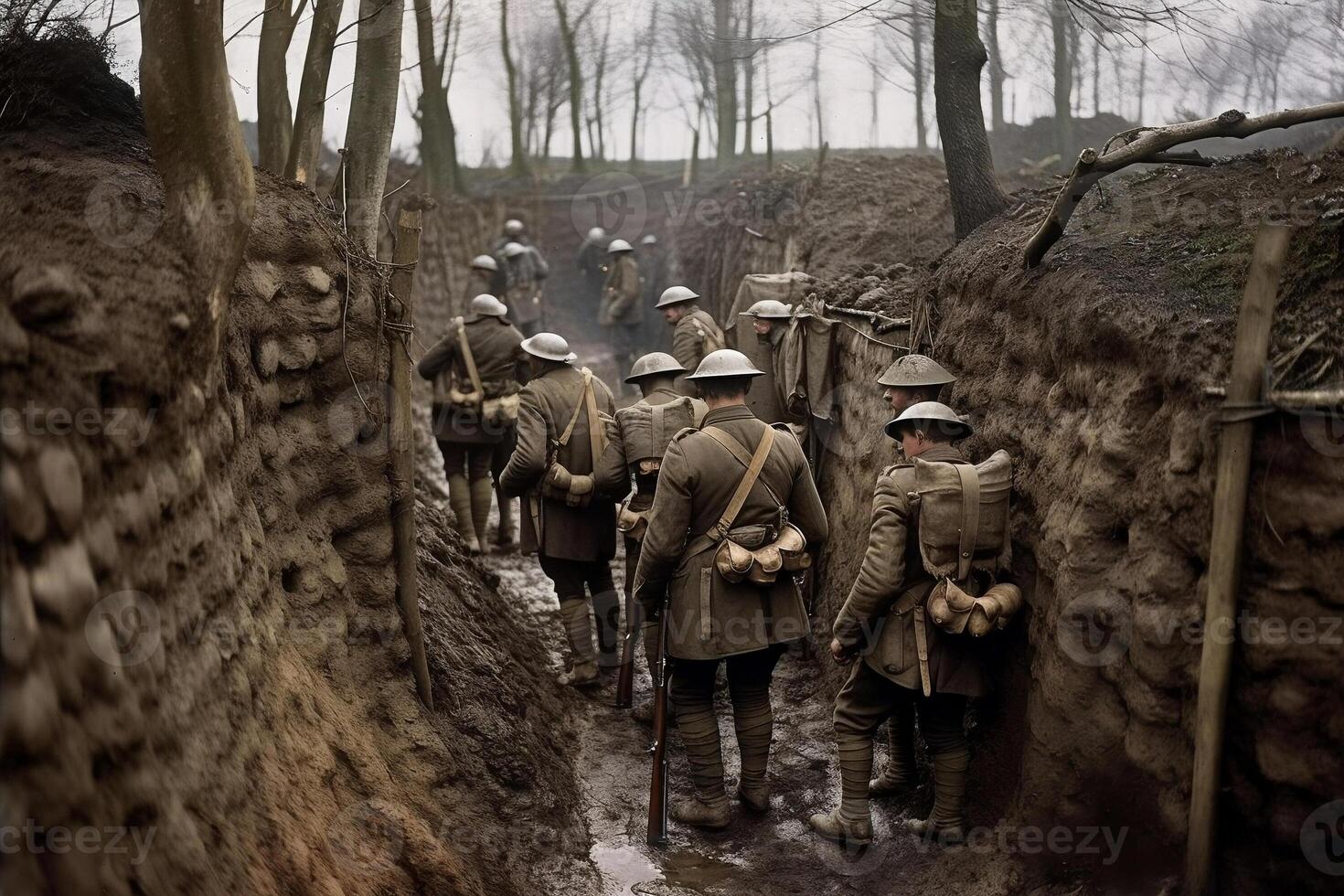 soldaten van de eerste wereld oorlog. ai gegenereerd foto