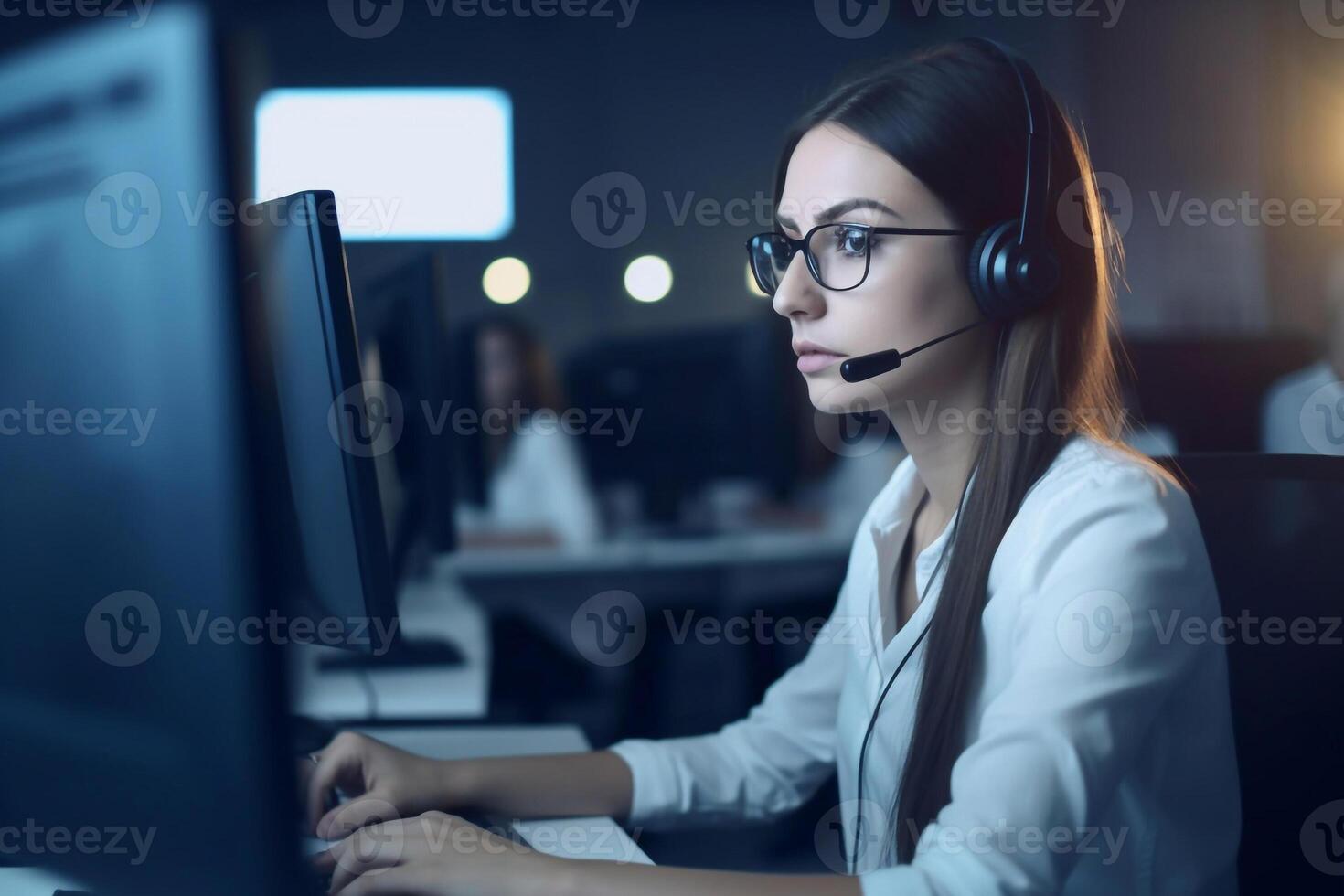 telefoontje centrum of vrouw overleg plegen. ai gegenereerd foto