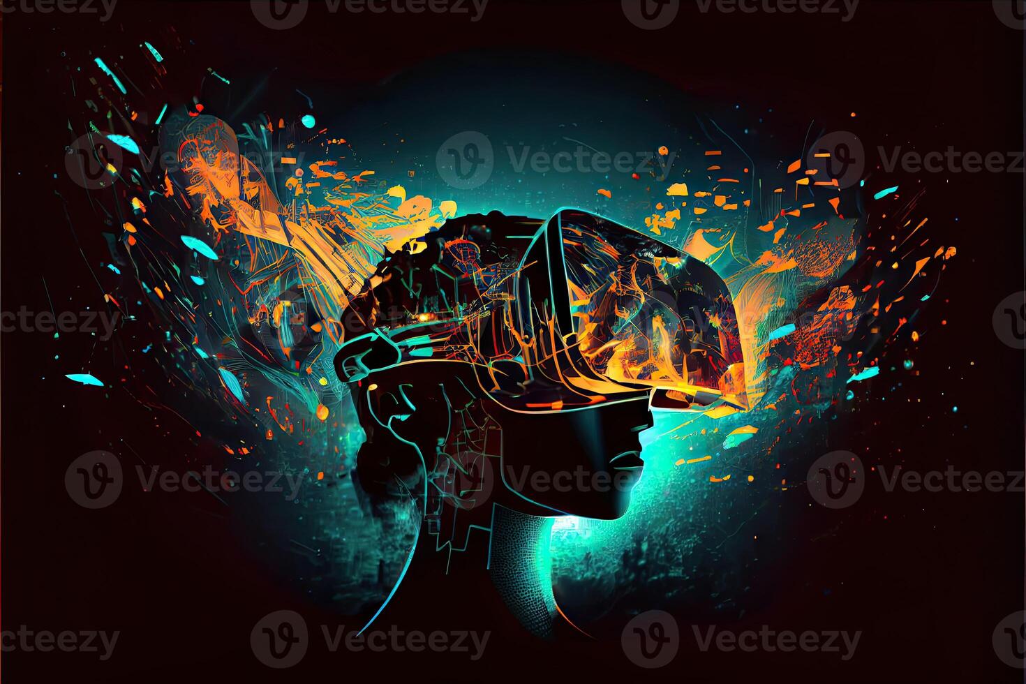 metaverse concept en virtueel wereld elementen. virtueel realiteit koptelefoon gegenereerd ai foto