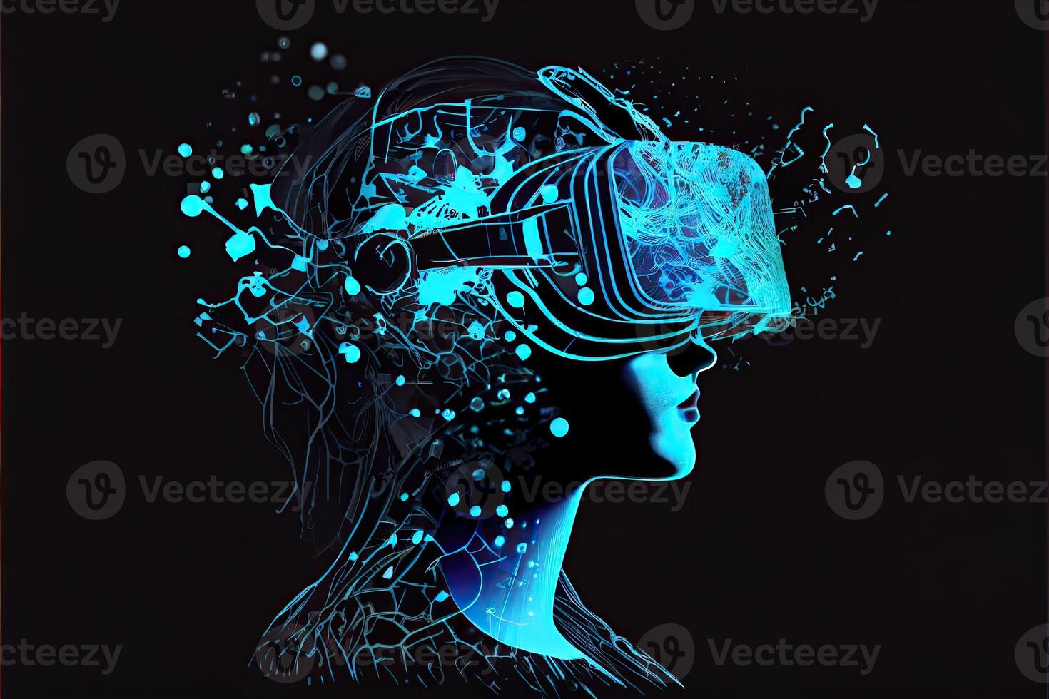 metaverse concept en virtueel wereld elementen. virtueel realiteit koptelefoon gegenereerd ai foto