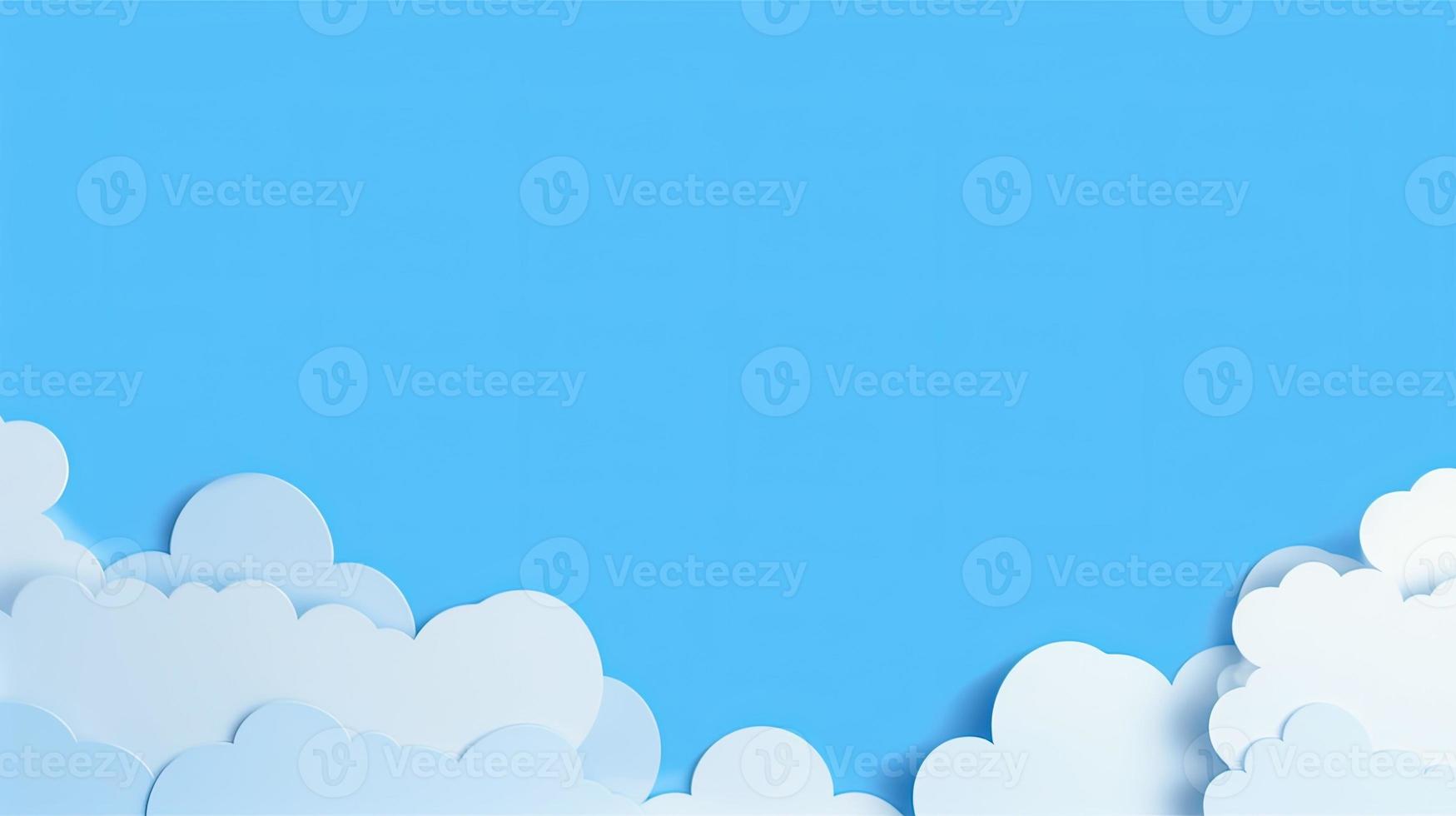 papier wolken Aan blauw lucht achtergrond. 3d illustratie met kopiëren ruimte foto