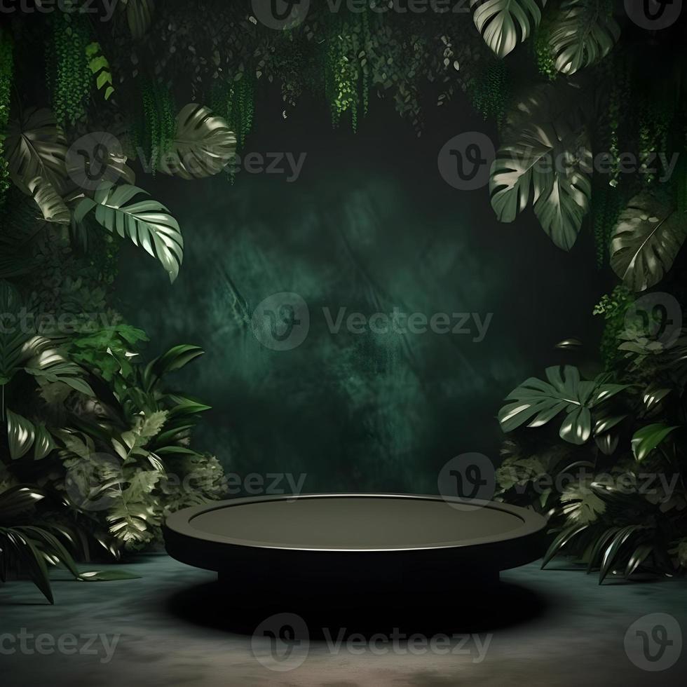 een verbijsterend jungle-thema leeg ruimte met natuur achtergrond, perfect voor professioneel Product Scherm foto
