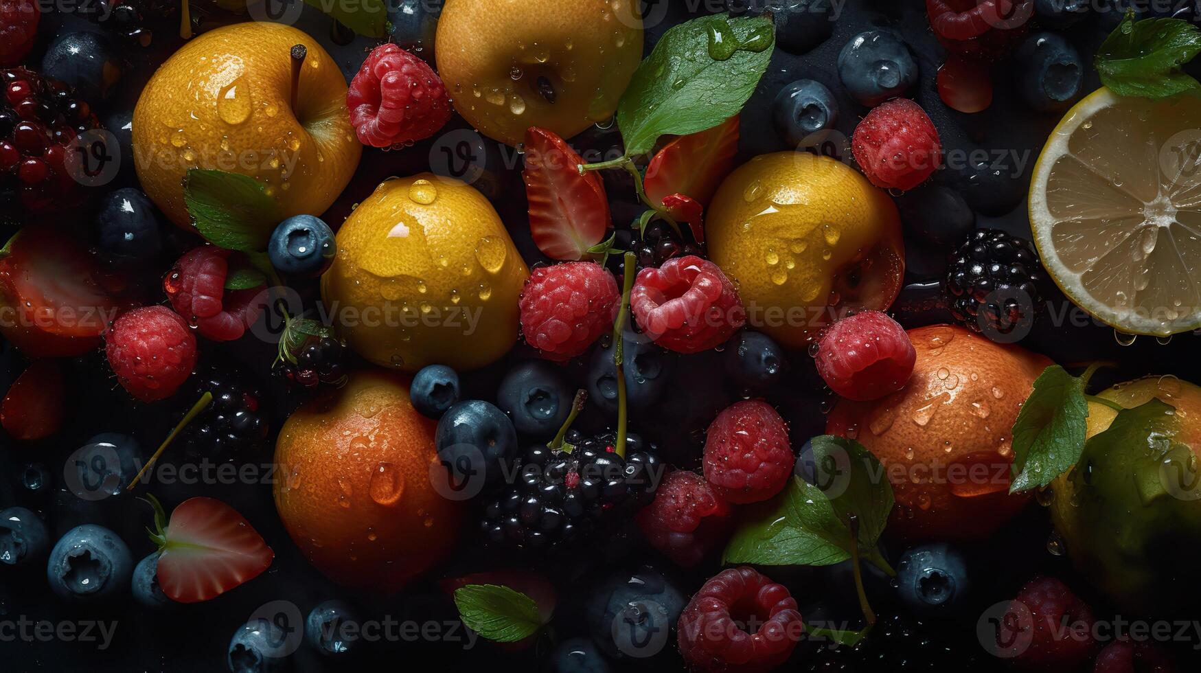 ai gegenereerd. generatief ai. realistisch vers tropisch reeks fruit.. kan worden gebruikt voor decoratie. monochroom illustratie kunst. foto