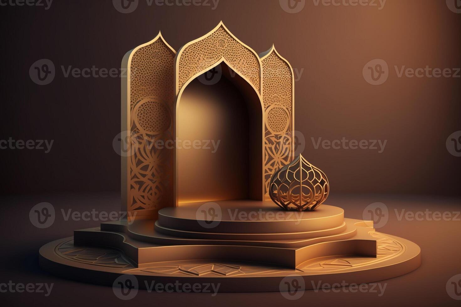 3d luxueus en elegant islamitisch thema podium voor Product Scherm, Ramadan podium. ai gegenereerd foto