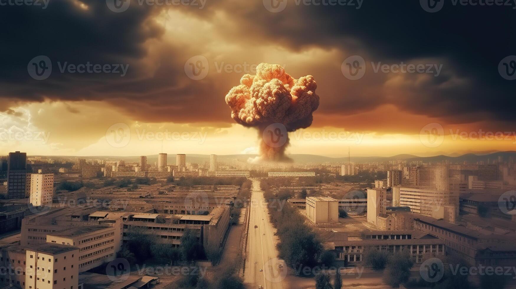 de Apocalypse ontketend, enorm nucleair bom explosie. generatief ai foto