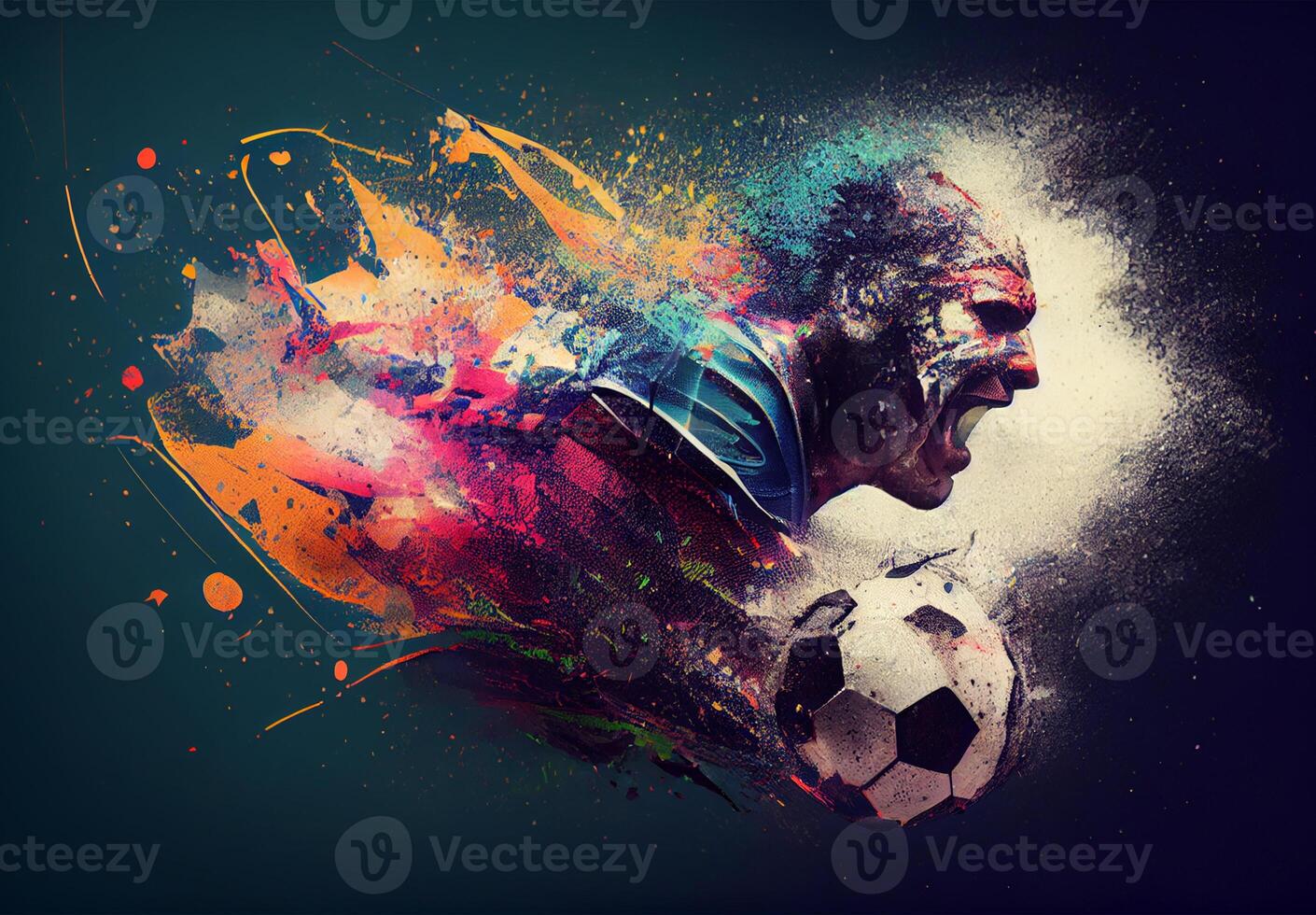 abstract sport- poster voetbal speler raken de bal - ai gegenereerd beeld foto