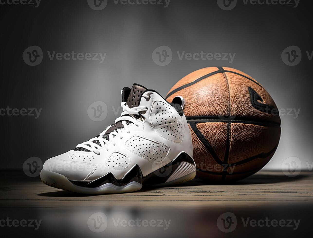basketbal schoenen met basketbal, generatief ai foto