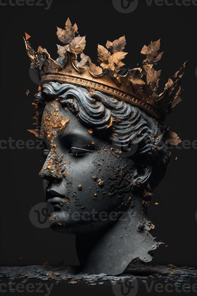 bronzen standbeeld van een koningin met kroon Aan haar hoofd ai gegenereerd foto