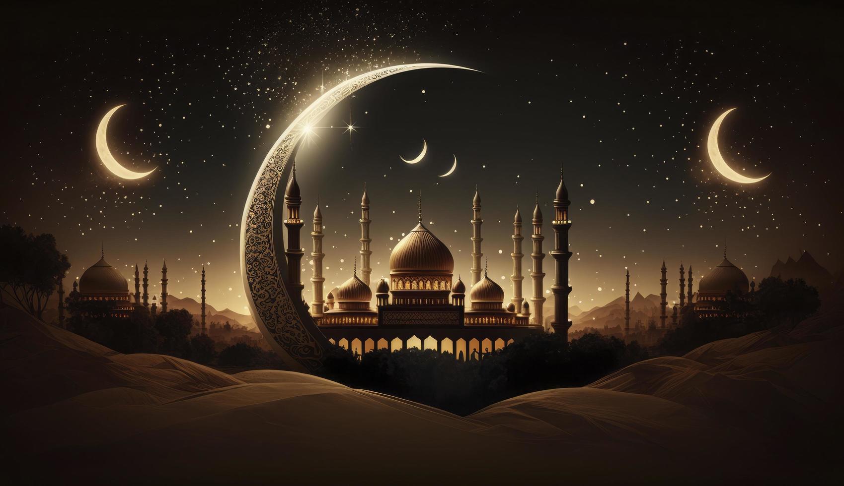 illustratie van verbazingwekkend architectuur ontwerp van moslim moskee Ramadan kareem, Islamitisch architectuur achtergrond Ramadan kareem, Islamitisch moskee, ramdan, ramzan, eid, cultuur, arabisch, genereren ai foto