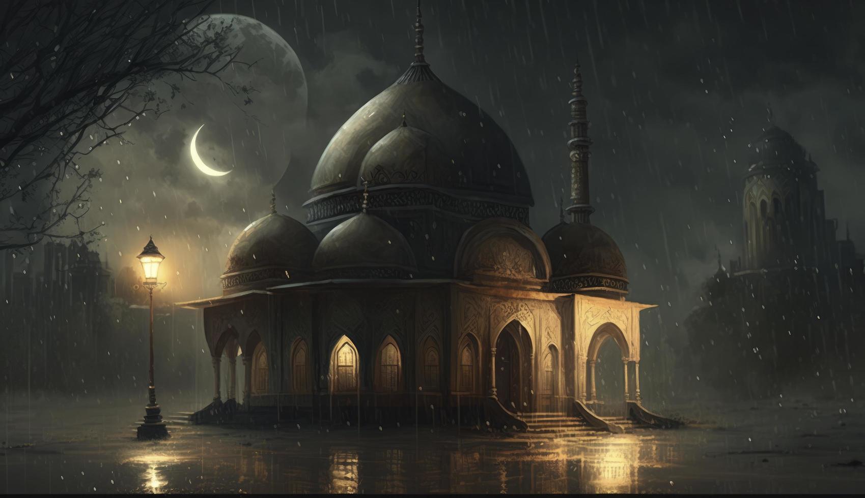 3d illustratie van verbazingwekkend architectuur ontwerp van moslim moskee Ramadan concept, illustratie van verbazingwekkend architectuur ontwerp van moslim moskee Ramadan concept, genereren ai foto