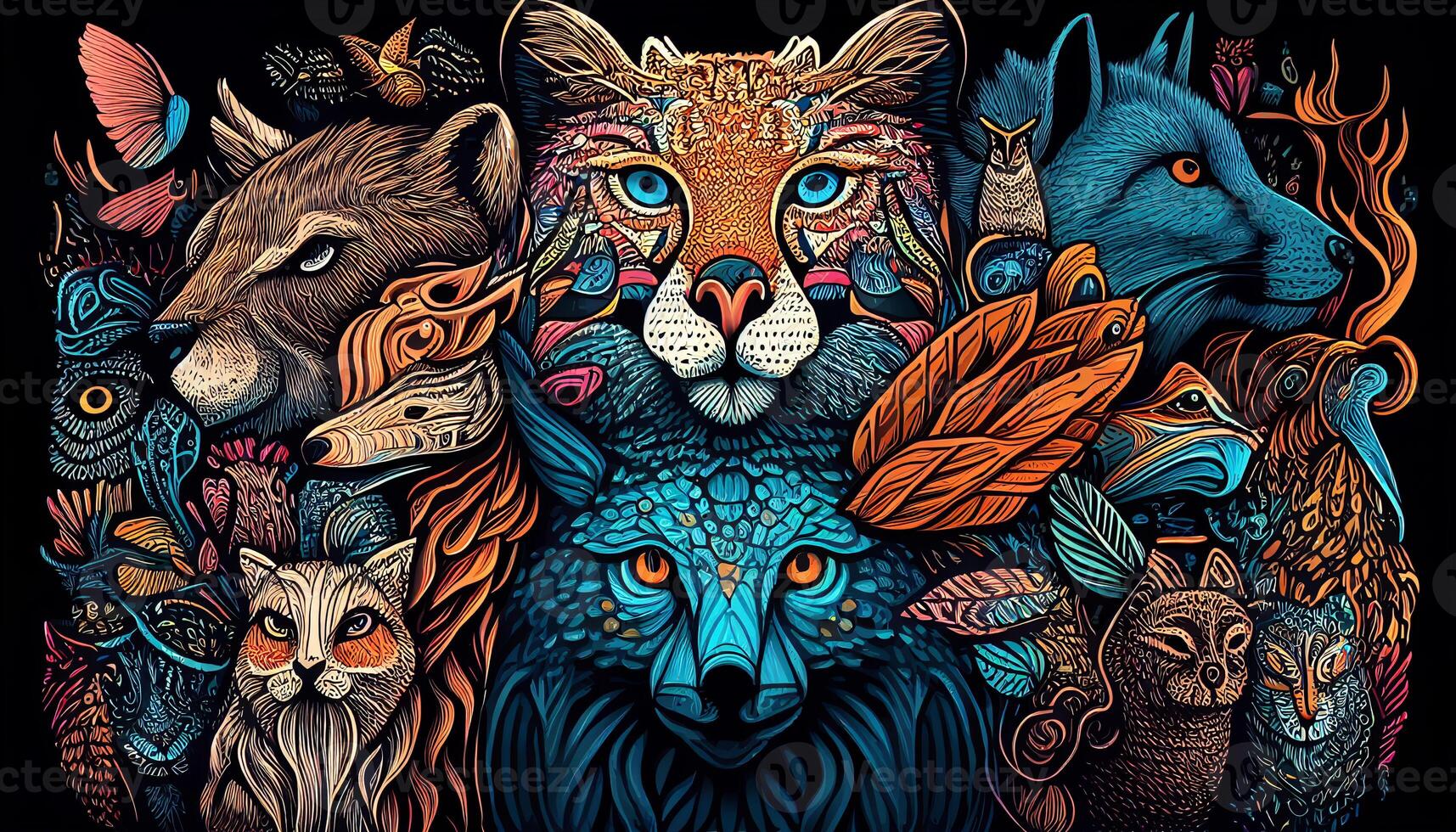 kleurrijk dieren tekening achtergrond gemaakt met ai gereedschap foto