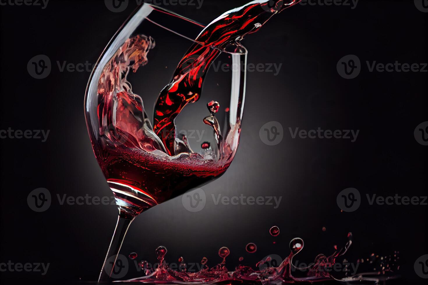 generatief ai illustratie van rood wijn is wezen gegoten van fles in gemakkelijk wijn glas, Aan een tafel met ongelooflijk voedsel foto