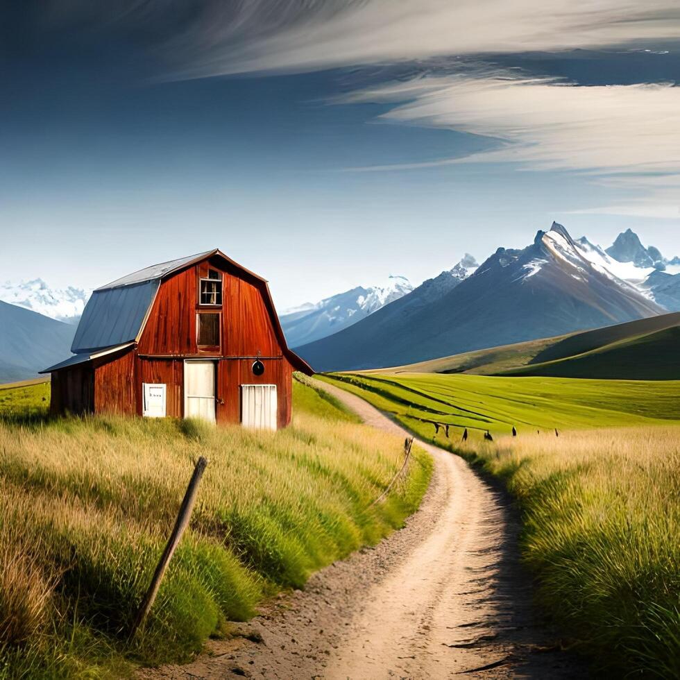 ai gegenereerd landschap foto met groen bergen