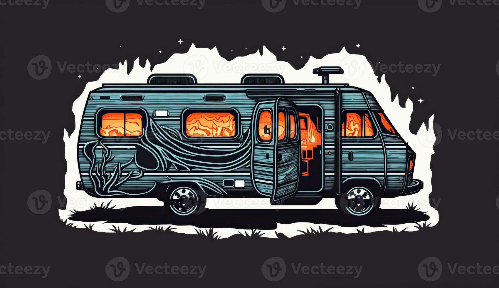 ai gegenereerd. ai generatief. generatief ai. wijnoogst retro camper rv huis vrachtwagen. avontuur reis reis motiverende poster. kan worden gebruikt voor decoratie en inspiratie. grafisch kunst foto