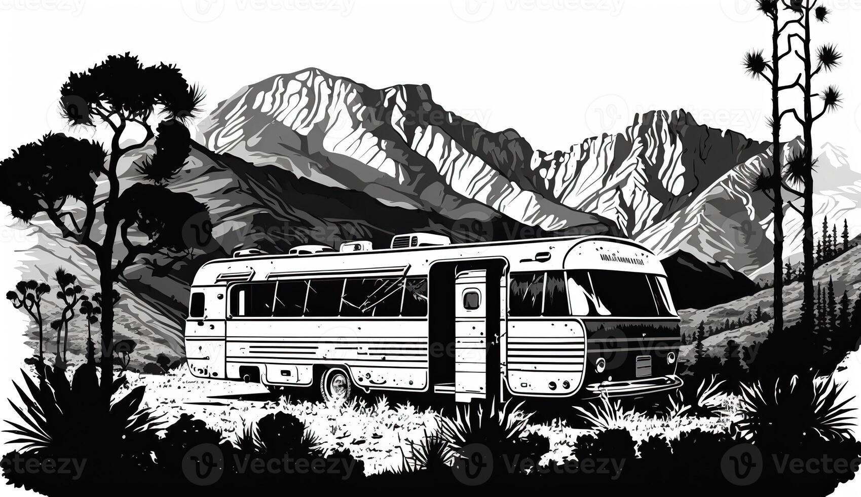 ai gegenereerd. ai generatief. generatief ai. wijnoogst retro camper rv huis vrachtwagen. avontuur reis reis motiverende poster. kan worden gebruikt voor decoratie en inspiratie. grafisch kunst foto