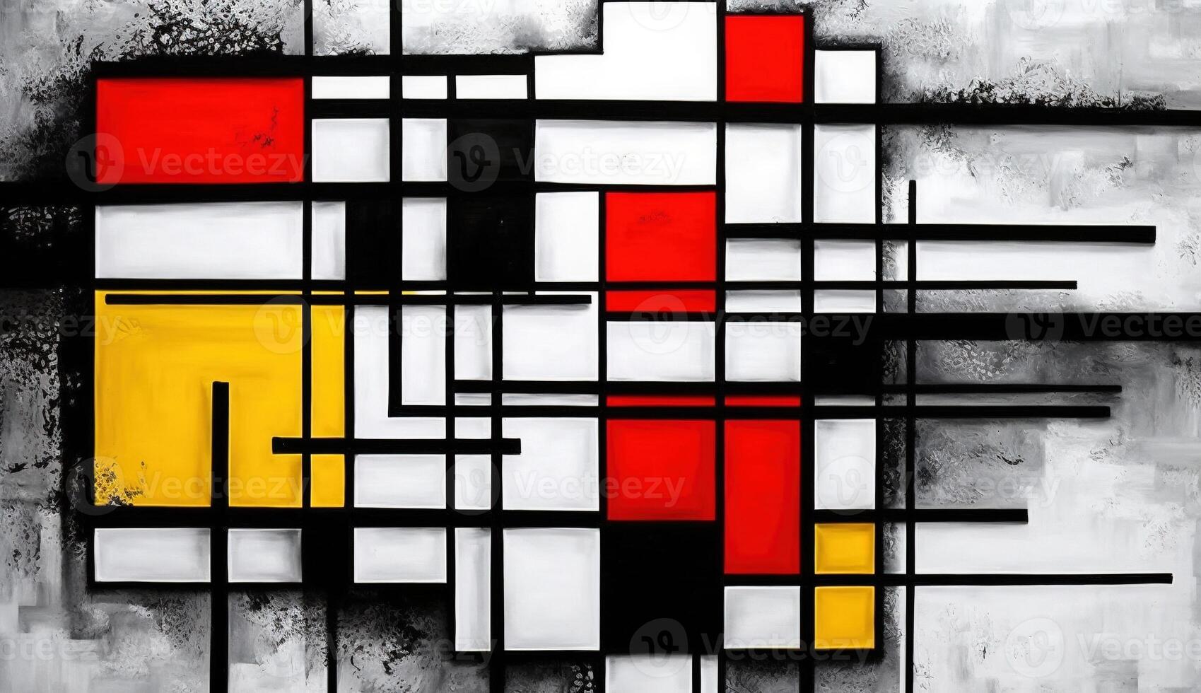 generatief ai, kubistisch geschilderd abstract kleurrijk rechthoeken in Mondriaan stijl achtergrond. modieus meetkundig ontwerp. foto