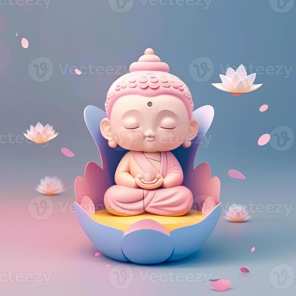 beeld van baby Boeddha met lief sterrenhemel lucht licht roze generatief ai foto