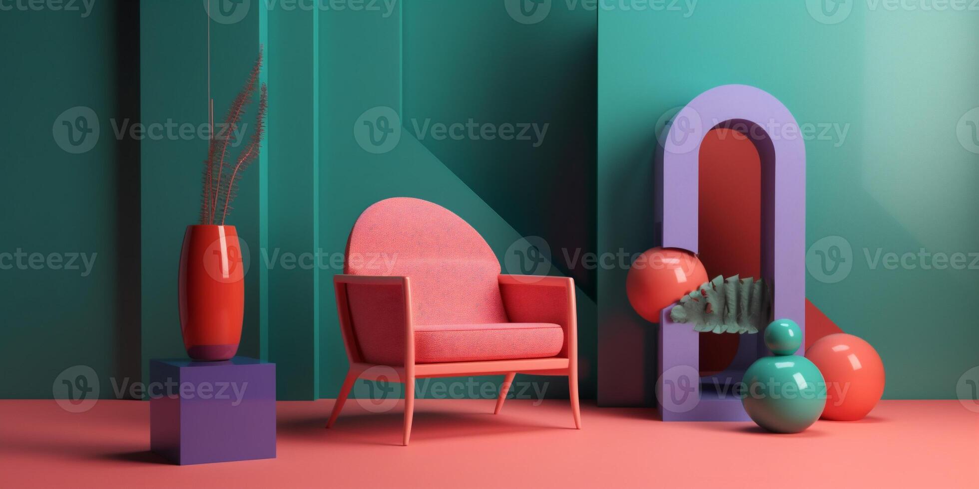 ai gegenereerd kleurrijk hedendaags kamer met modern meubilair foto