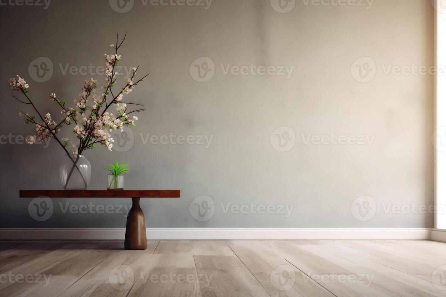 ai gegenereerd binnen- visie met pot, bladeren en meubilair in Aziatisch stijl foto