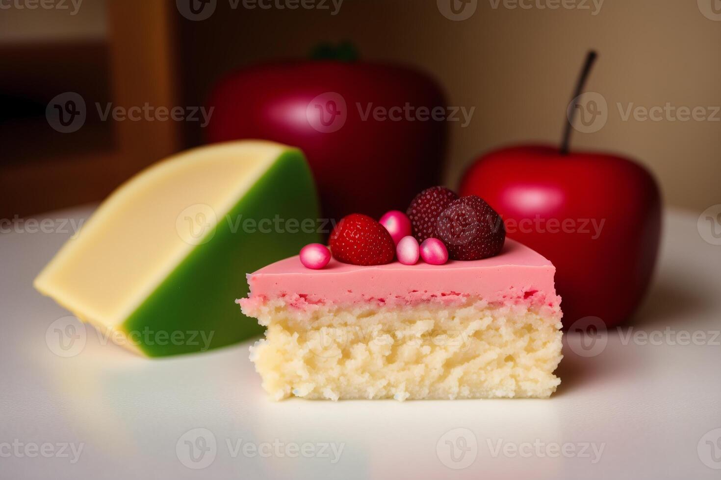 marsepein. verscheidenheid van desserts en cakes Aan houten achtergrond. generatief ai foto