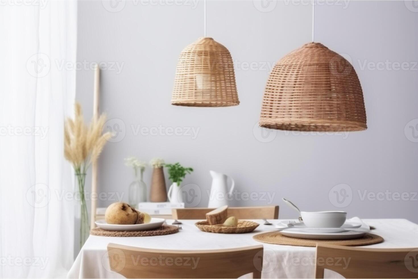 ai gegenereerd binnenshuis boho stijl dining kamer foto