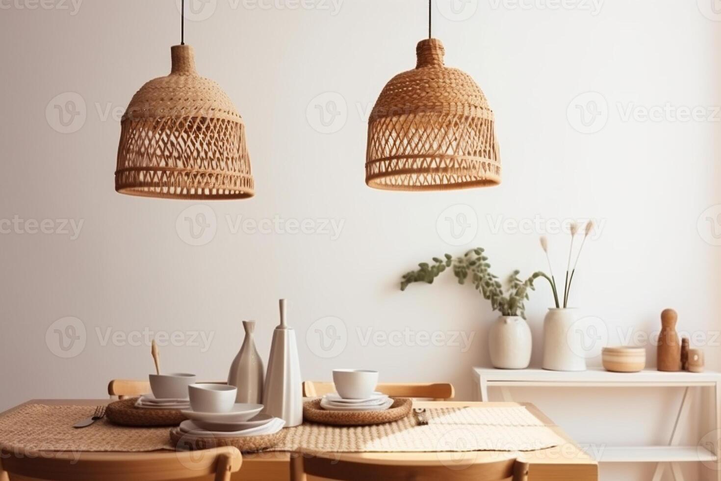 ai gegenereerd binnenshuis boho stijl dining kamer foto