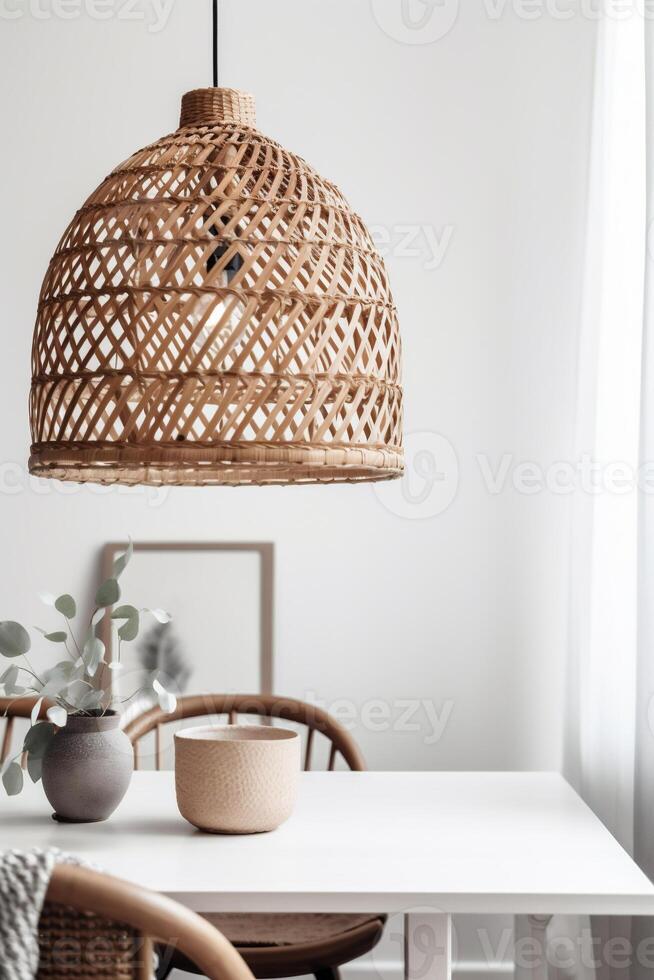 ai gegenereerd binnenshuis boho stijl dining kamer foto