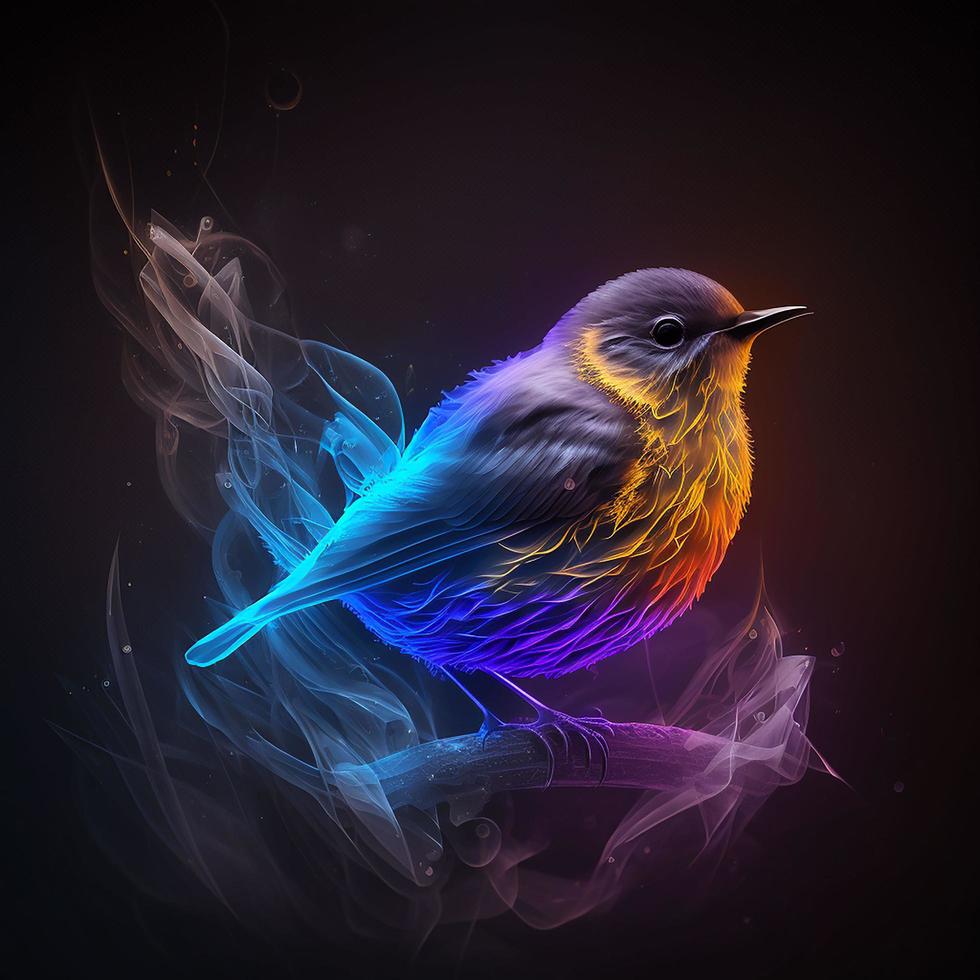 een vogel met kristal rokerig borstel verlichting effect achtergrond ai gegenereerd foto